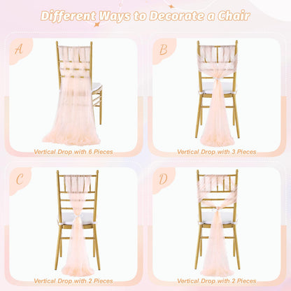 QueenDream Wedding Chair Sashes Aisle Decorations: Champagne Pearls Chair Cover 16 Pack 8FT Long Tulle Draping Fabric Reception Church