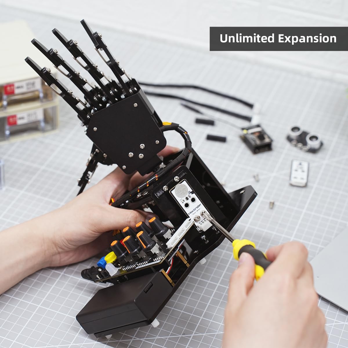 Robot Hand with Arduino Open Source AI Bionic Robotic Hand Five Fingers Solely Movement Mechanical Arm DIY Smart Robot & Engineering Kits, Science/Coding/Programming Set, Standard Kit