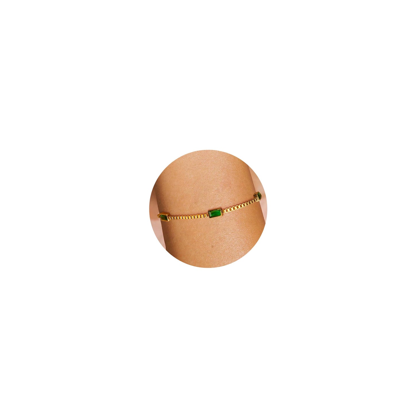 Sanfenly Gold Bracelet for Women Non Tarnish Dainty 14K Gold Plated Thin Stainless Steel Cute Emerald Green Cubic Zirconia Simulated Diamond Charm May Birthstone Bracelet Trendy Adjustable Simple Link Chain Waterproof Bracelet