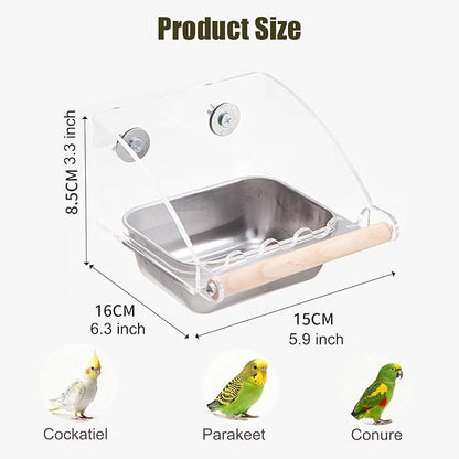 No Mess Bird Cage Feeder with Perch, No Spill Design Hanging Bird Feeders for Small Medium Birds, Easy to Clean Metal Seed Container with Secure Hooks for Indoor Cages Feeding