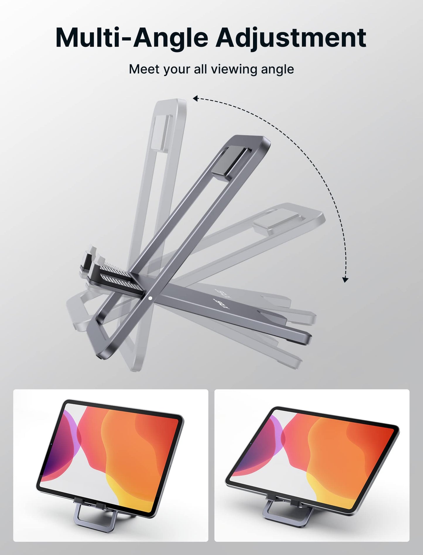 JSAUX Universal Tablet Stand, Portable Foldable Tablet Holder for Desk Compatible with iPad mini/Air, Samsung Galaxy Tab, Kindle Fire, Steam Deck, Switch 2, ROG Ally, iPhone and Other Tablets-Gray
