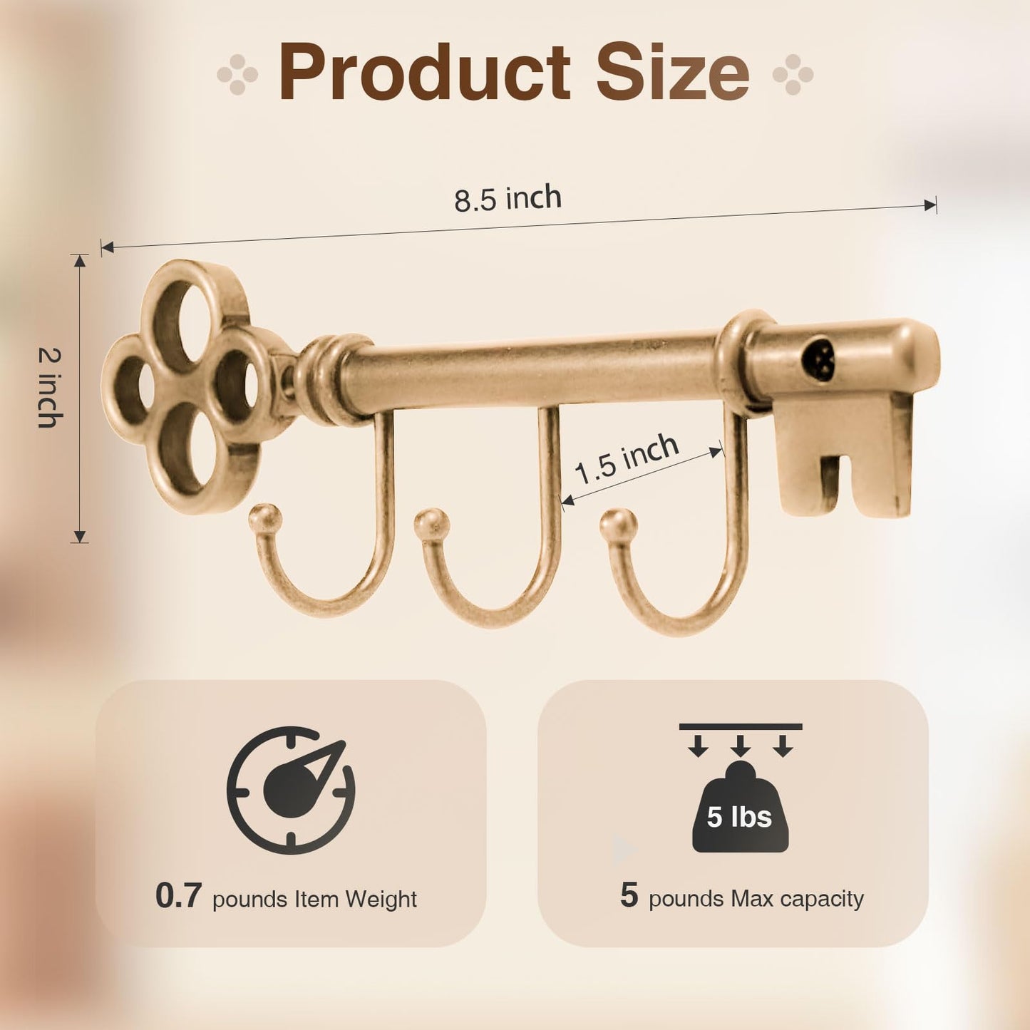 FantasHome Classic Wall Mounted Key Holder Hook Rack, Vintage Key Rack for Entryway (Gold)