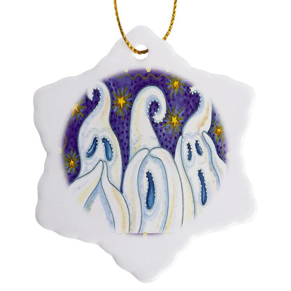 3dRose ORN_159506_1 Hear Speak See No Evil Halloween Ghosts Snowflake Ornament, 3"