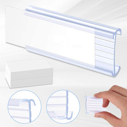 100Pcs Shelf Label Holder, Basket Labels Clip On Shelf Labels for Storage Bins, Wire Shelfs Clips with Labels Paper Inserts Merchandise Sign Display Holder Compatible with 1-1/4 Inch Shelve