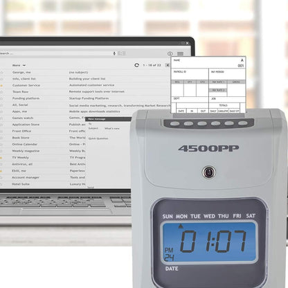 Nile Products - 4500PP Electronic Calculating Time Clock, Employees in/Out Time Tracker, Small Business Punch Pack Bundle Includes: 25 Time Cards,1 Ink Ribbon and 2 Security Keys