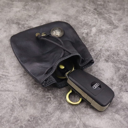Wugebud 1 Pcs Leather Mini Medieval Pouch Keychain, Coin Organizer, Change Holder, Leather Drawstring Pouch for Men & Women