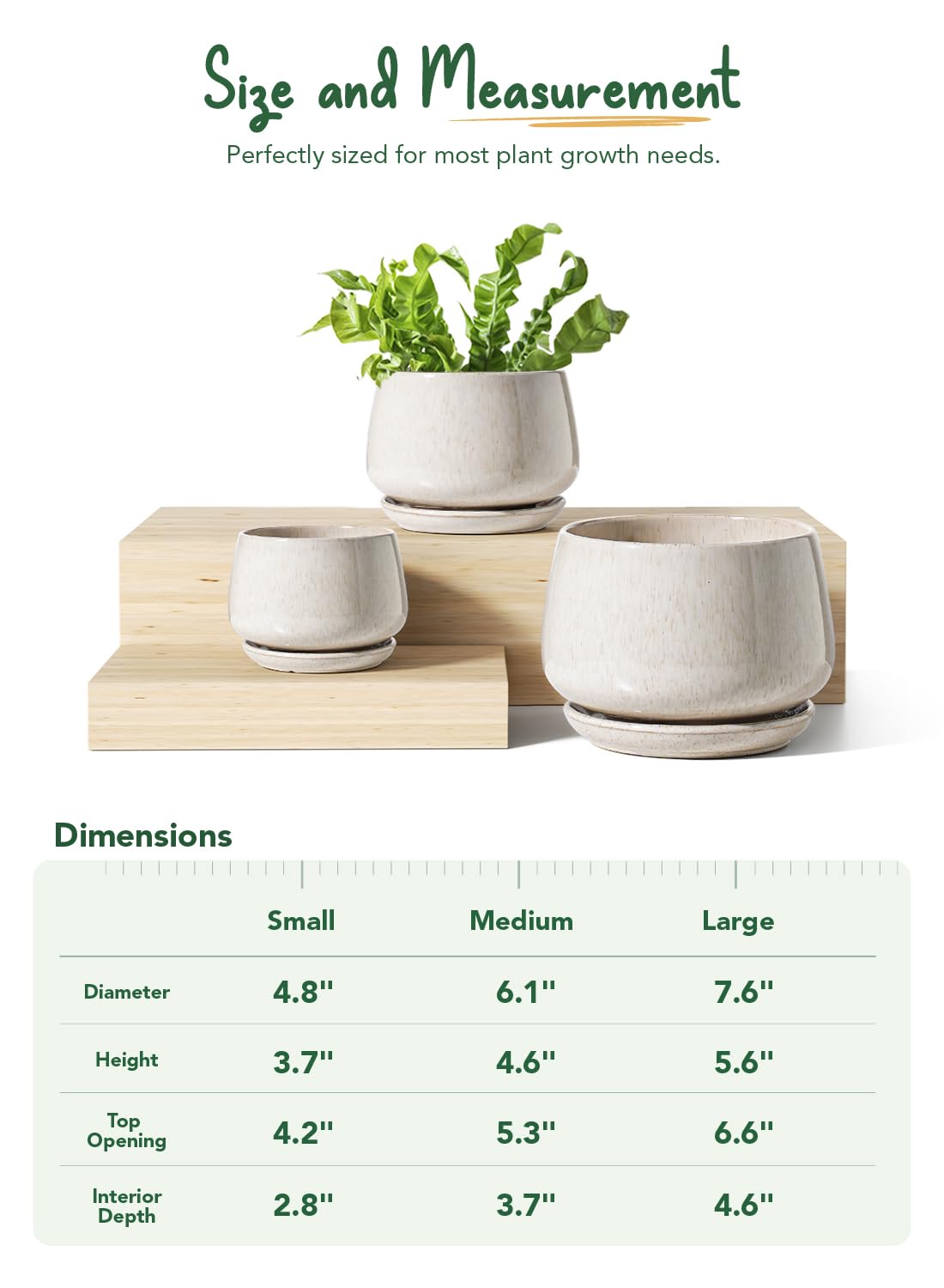 LE TAUCI Ceramic Planter with Coconut Fiber Drainage Mesh Pad, Keeps Soil in Place and Improves Drainage for Indoor Plants
