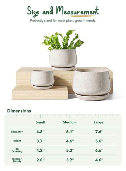 LE TAUCI Ceramic Planter with Coconut Fiber Drainage Mesh Pad, Keeps Soil in Place and Improves Drainage for Indoor Plants