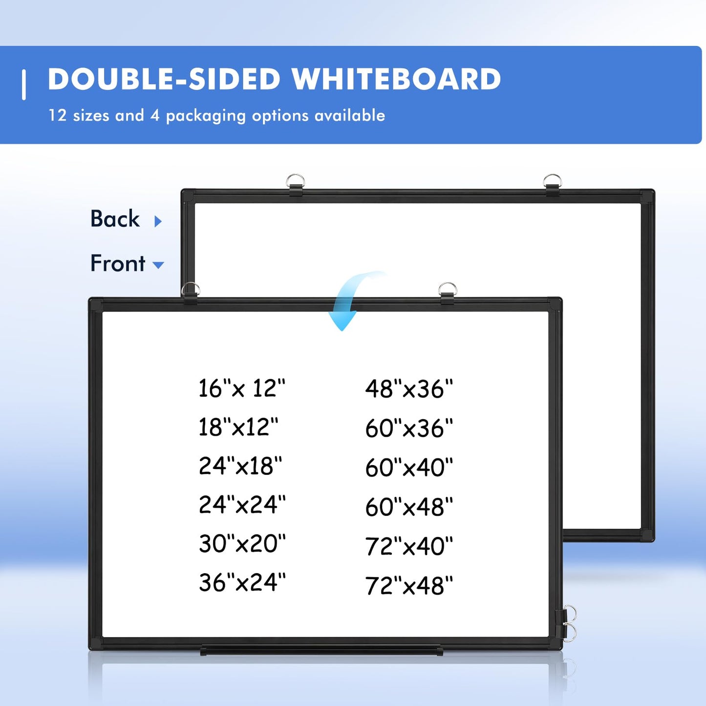 Double-Sided White Board Black Aluminium Frame, 24" x 18" Dry Erase Board Magnetic Whiteboard for Wall, Hanging Mounted Whiteboard Home, School, Office, Kitchen