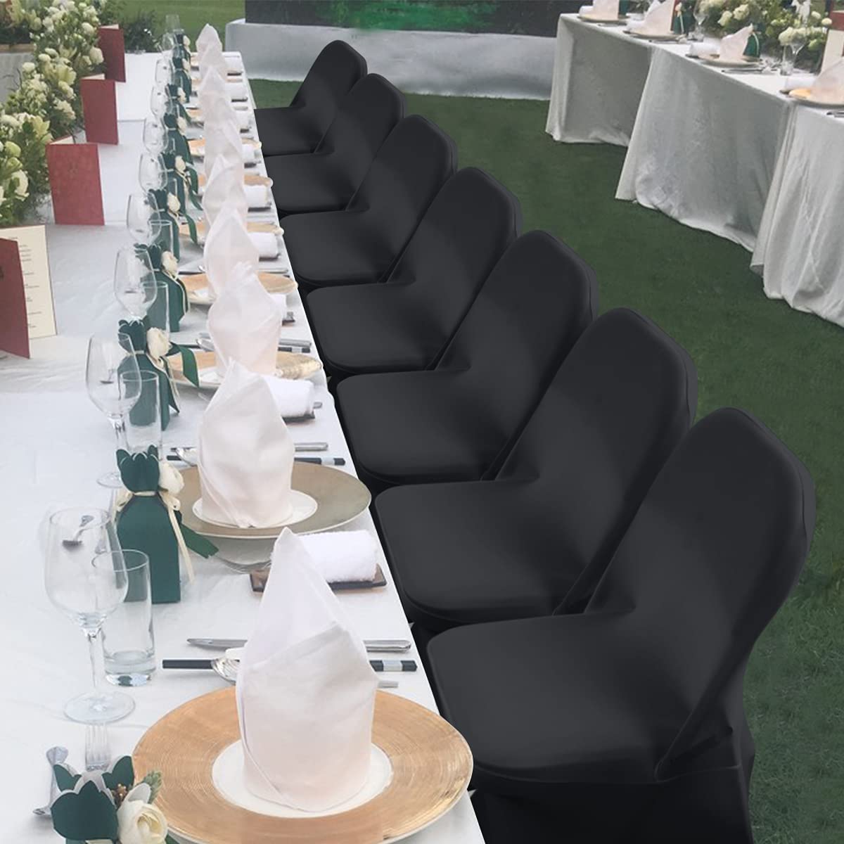 Babenest Spandex Folding Chair Covers - 30PCS Halloween Upgraded Universal Stretch Washable Fitted Chair Slipcovers Protector for Wedding, Holidays, Banquet, Party, Celebration (Black)