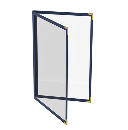 12 Pcs Blue Menu Covers, 8.5x14 Legal Size, 2 Page 4 View menu Holder, Toothed Metal Corners, Waterproof & Scratch-Resistant PVC Leatherette Menu Sleeves.Ideal Menu Book for Restaurants, Cafes