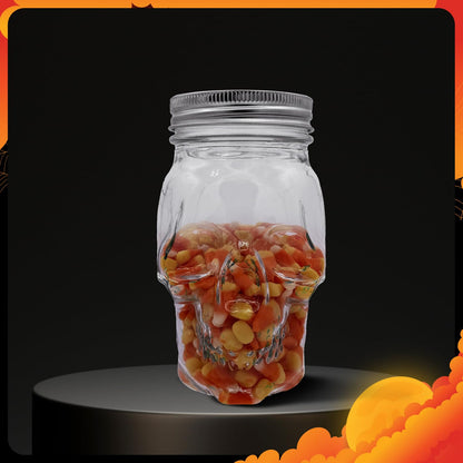 DURA LIVING Set of 2 Skull Mason Jar Glasses with Lids | 16oz Reusable Halloween Drinking Glasses | Unique Skull Décor, Storage, & Canning Jars for Parties & Gifts