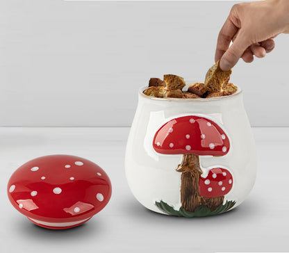 dgudgu Airtight Cookie Jar Mushroom Cookie Jar With Lid Ceramic White Cookie Jars for Kitchen Counter Large Cookie Container Storage For Kitchen Counter