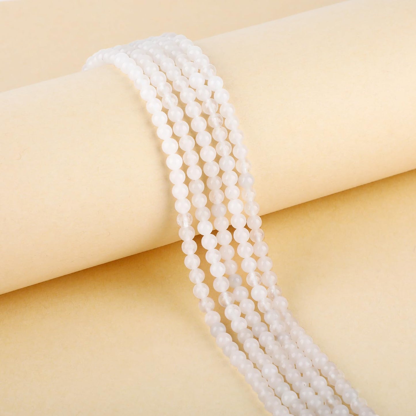CMBYN Natural Stone Beads Round Genuine Real Stone Beading Strand Loose Gemstones DIY Smooth Bead for Bracelet Necklace Earrings Jewelry Making (White Jade, 4mm 90 Pieces)