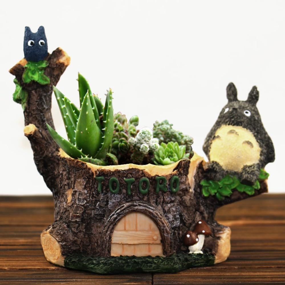 Fantasee Succulent Pot, Small Garden Pots with Drainage Hole, Resin Plants Flower Pots Miniature Ornaments for Home Office Decor (Cartoon - B)