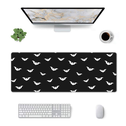 Extended Gaming Mouse Pad with Stitched Edges, Black White Halloween Bats Large Desk pad Long XL Keyboard and Mouse Pad Desk Mat for Gaming Office & Home, 31.5x11.8 in