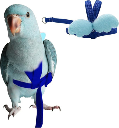 Peony Harness and Leash, Adjustable Parrot Bird Training Design Anti-Bite, Bird Nylon Rope with Cute Wing for Peony Parrot and Same Size Birds (M, Blue)