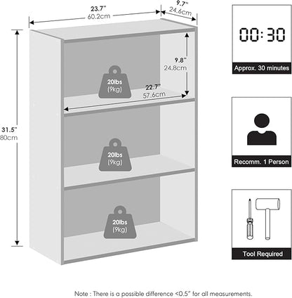 Furinno Reed Closet Organizers and Storage, 3-Tier Reversible Closet Shelves, Closet Organization Shelf, 9.7 x 23.7 x 31.5, for Bedroom, Closet, Plain White