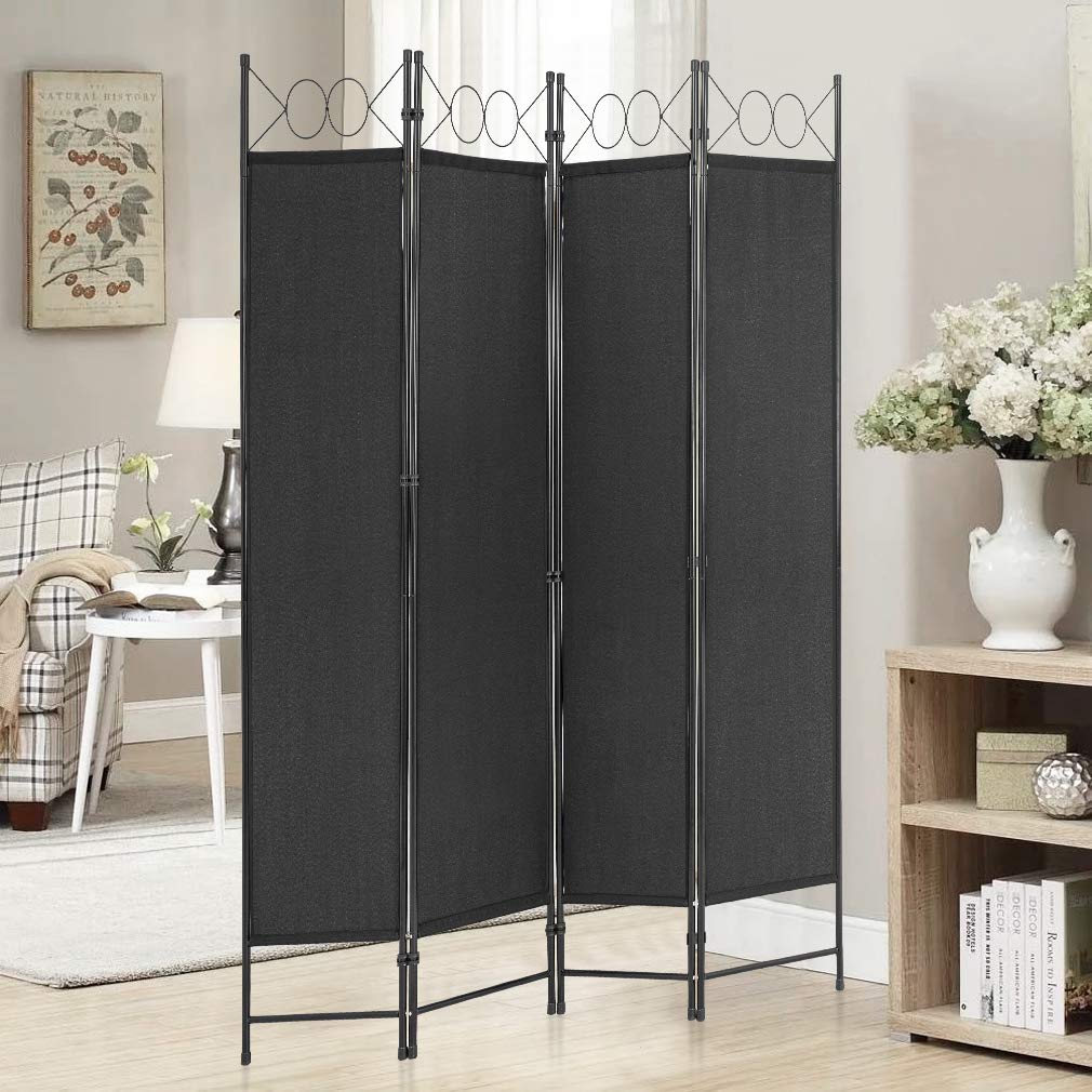 4 Panel Room Divider 6.8FT Steel Frame Screen Folding Privacy Divider Freestanding Partition for Home Office Bedroom, Black