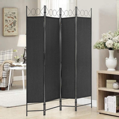 4 Panel Room Divider 6.8FT Steel Frame Screen Folding Privacy Divider Freestanding Partition for Home Office Bedroom, Black