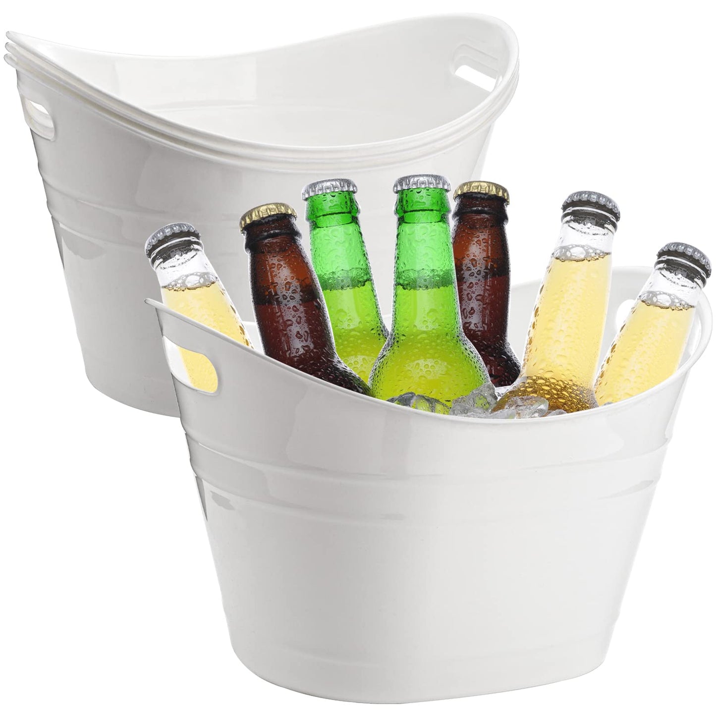 ZEAYEA 4 Pack Beverage Tub, 18L Plastic Beer Bottle Bucket with Handles, White Party Tub for Drinks, Plastic Buckets for Ice Wine Beer Bottle Cooler
