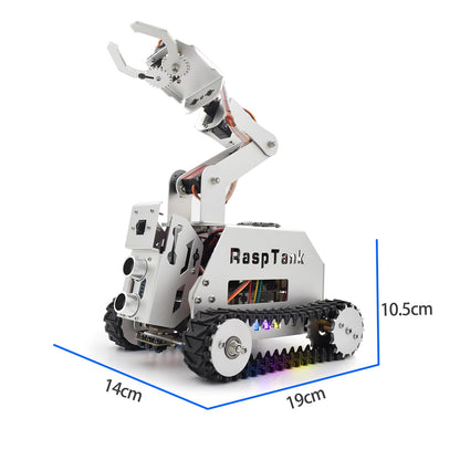 Adeept RaspTank Metal Smart Car Kit for Raspberry Pi 5/4B/3B/3B+(Board Not Included), Tank Tracked Robot with 4-DOF Robotic Arm, OpenCV, Obstacle Avoidance, Line Tracking, with Digital Tutorials