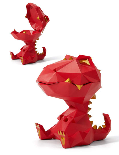 HAUCOZE Dinosaur Candy Dish Cookie Jar Storage Statue Modern Home Decor Sculpture Table Centerpiece Gift for Living Room Red 7.5 Inch
