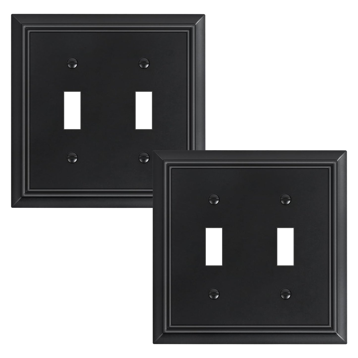2-Pack Double Toggle Light Switch Cover Plate, Durable Natural Bamboo Fiber Decorative Switch Plate Covers, Matte Black 2 Gang Wall Plate, Corrosion Resistant