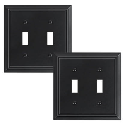 2-Pack Double Toggle Light Switch Cover Plate, Durable Natural Bamboo Fiber Decorative Switch Plate Covers, Matte Black 2 Gang Wall Plate, Corrosion Resistant