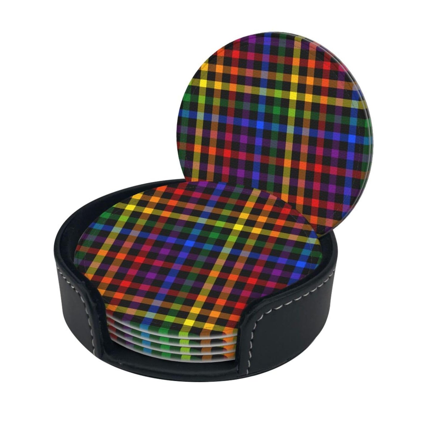 6 Pcs LGBT Gay Pride Coasters with Holder Rainbow Round Coasters Drink for Kitchen Dining Home Table Decor