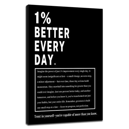 Motivational Wall Art 1% Better Every Day Inspirational Office Decor Framed Canvas Print Small Workout Poster for Home Gym Growth Mindset Sign Positive Daily Affirmation Decor [12''Wx18''H]