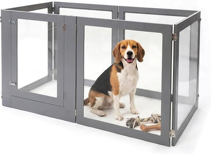 Heavy Duty Clear Acrylic Dog Playpen for Small/Medium Pets – 32" High Clear Pet Pen with Sturdy Metal Frame, Walk-in Kennel, Expandable Indoor & Outdoor Pet Play Yard