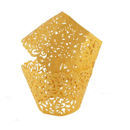 Filigree Artistic Hollow Out Bake Cake Paper Cups Little Vine Lace Laser Cut Liner Cupcake Wrappers Baking Cup Muffin Holder Case for Wedding/Birthday/Afternoon Tea Party Decoration (50, Gold)