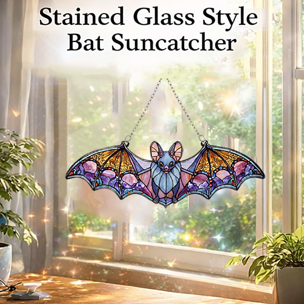 Bat Car Hanging Ornament, Bat Suncatcher, Gothic Rear View Mirror Decor, Halloween Bat Window Hanging, Witchy Gifts for Goth Women(Bat 4)
