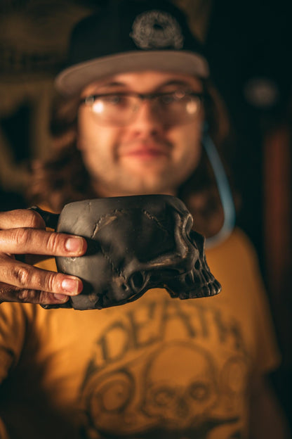 Skull Mug | Black Ceramic Coffee Cup (8 oz) | Gothic Halloween Mug for Tea, Espresso, Cocoa | Dishwasher & Microwave Safe | Unique Gift for Horror Fans, Goth Decor, Skeleton Lovers