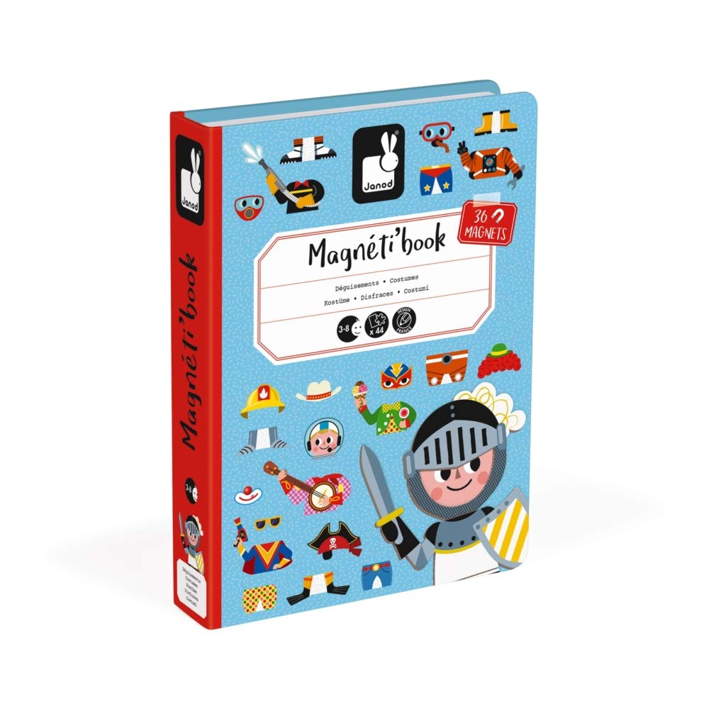 Janod - MagnetiBook 45 pc Magnetic Boys Costumes Dress Up Game - Travel Entertainment - Encourages Imaginative Play - Boosts Creativity and Confidence - Enhances Fine Motor Skills