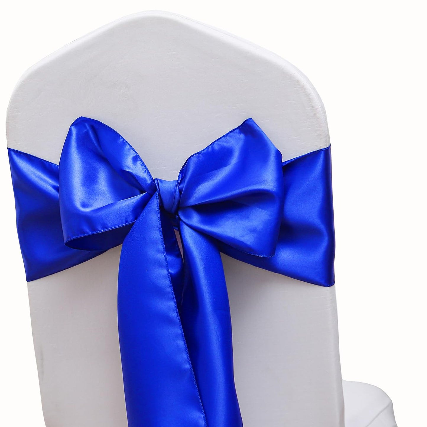 ZSJFMF Pack of 50 Satin Royal Blue Chair Sashes Bows 7 X 108 Inch Universal Gold Chair Ribbons for Wedding Ceremony Party Banquet Event Chair Decorations - Royal Blue Chair Sashes 50 Pack