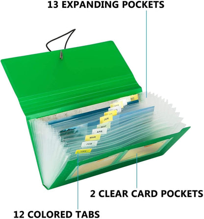 SEEKIND Expanding File Folder 4 Pack, 10.4' 5.5' Receipt Organizer Folder Accordion Folder Document with 13 Pocket for Office,Cards,Tickets-Water Resis