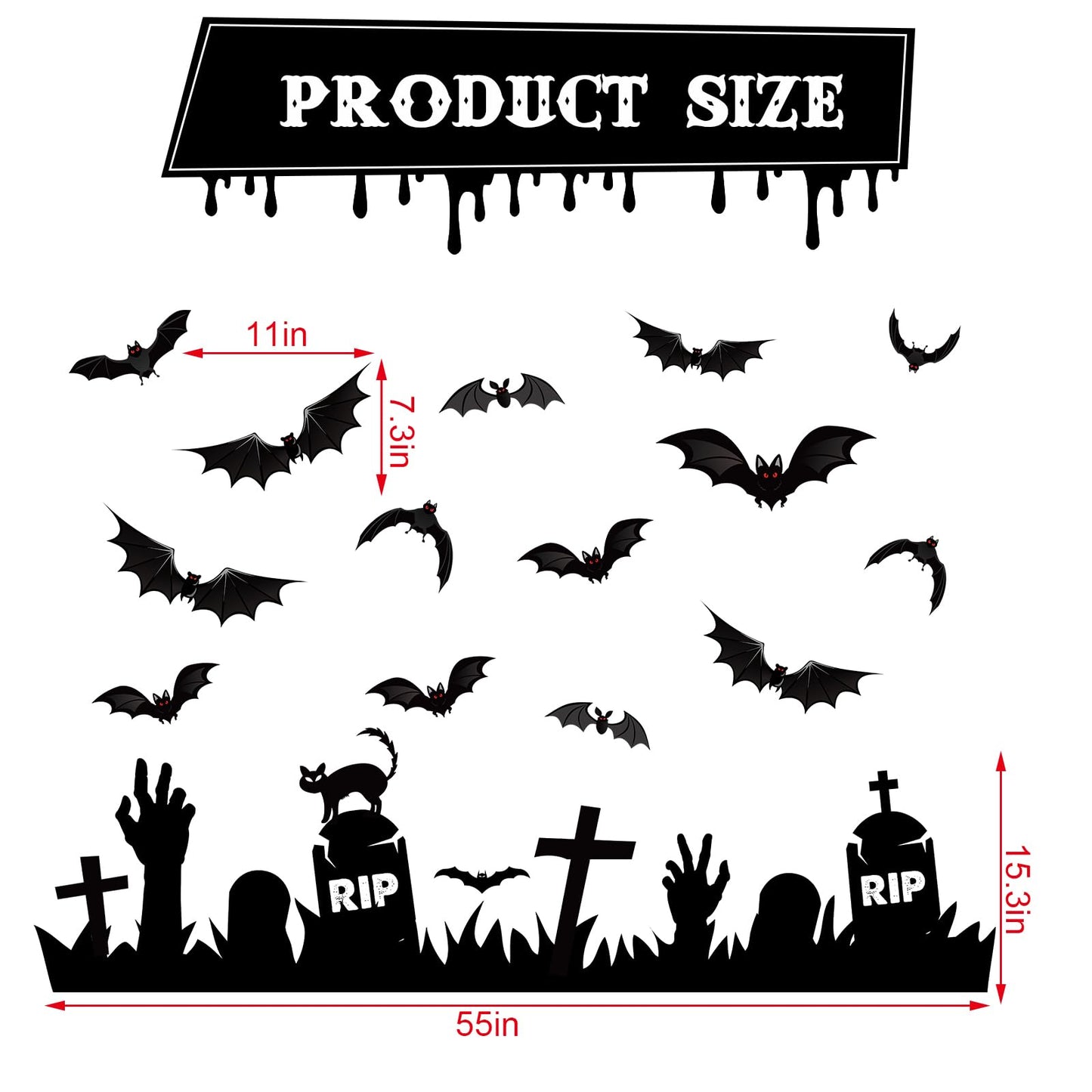 JarThenaAMCS 23Pcs Halloween Garage Decoration Magnet Tombstone Cross Bat Refrigerator Decals Black Magnetic Stickers for Party Home Door Car Dishwasher Decor