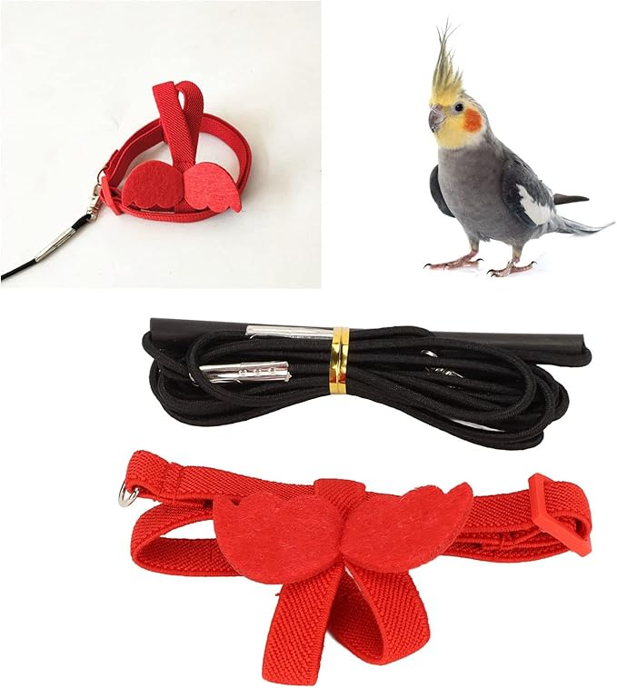Zerodis Pet Bird Harness Leash, Lightweight Bird Flying Harness Anti Bite Bird Harness Leash for Parrots Pigeons Lovebird Red