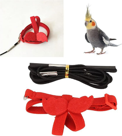 Zerodis Pet Bird Harness Leash, Lightweight Bird Flying Harness Anti Bite Bird Harness Leash for Parrots Pigeons Lovebird Red