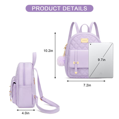 KKXIU Girls Small Backpack Purse Vegan Leather Quilted Mini Daypack for Women Trendy Bookbag (Purple)