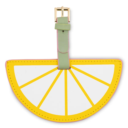 kate spade new york Round Yellow Vegan Leather Luggage Tag for Women, Durable Suitcase ID Tag, Lemon