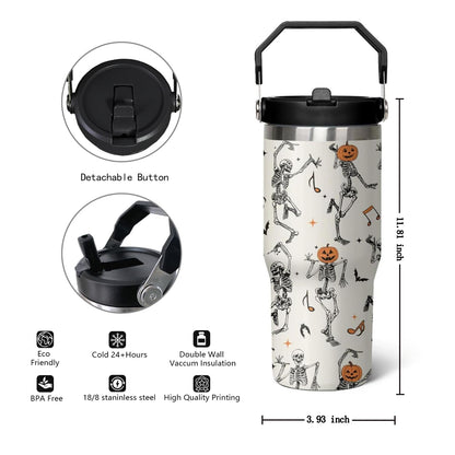 qwpmvhsak 30 ozHalloween Skull Tumbler with Handle,Halloween Goth Ghost Travel Coffee Cup Water Botter, Witch Goth Decor Halloween Gifts For Women