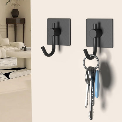 VAEHOLD 6 Pack Adhesive Wall Hooks, Heavy Duty Sticky Holder Aluminum Towel Hooks for Hanging Coat, Hat, Key, Clothes, Closet Hook Wall Mount for Kitchen, Bathroom, Office (Black)