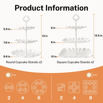 URLINE 10 Pcs Dessert Table Display Set -Plastic Dessert Table Display Set,4 x Large 3-Tier Cupcake Stands/Cup Cake Tier Tower & 6 X Serving Tray Combo for Tea Party, Birthday, Baby