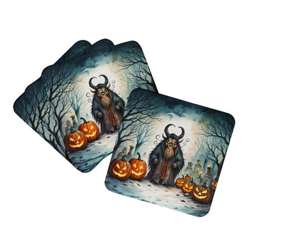 Caroline's Treasures Krampus The Christmas Demon Spooky Halloween Foam Coaster Set of 4 Cup Coasters for Indoor and Outdoor, Coaster for Tabletop Protection, Anti Slip, Mouse pad Material