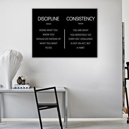 Consistency Discipline Inspirational Office Poster Wall Decor Motivational Wall Art Quote Picture Inspiring Canvas Painting Prints for Modern Bedroom Workplace Gym Ready to Hang [24''W x 18''H]