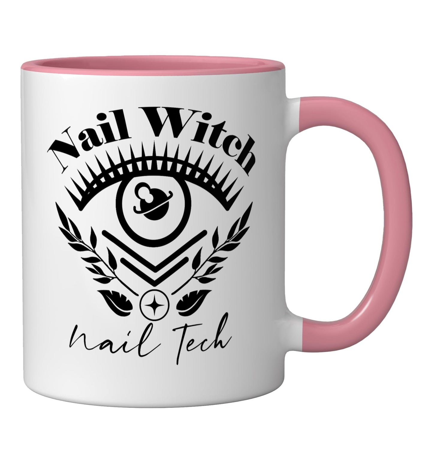 Nail Witch Halloween Nail Tech Ceramic Mug, Pink/White