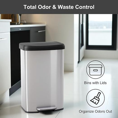 DUMOS 21 Gallon Kitchen Trash Can with Lid, 80 Liter Large Step Garbage Can with Soft-Close Lid & Durable Foot Pedal, Stainless Steel Waste Bins Trash and Recycle Bin Combo for Kitchen Home Office
